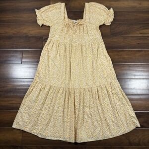 Madewell Size Small Sunflower Field Golden‎ Square Neck Tiered Midi Dress NB350